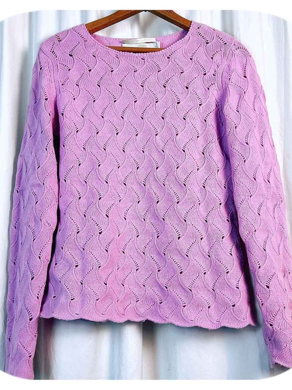 I. Magnin Lilac Pink Cashmere Openwork Long Sleeve Pullover Sweater Sz S